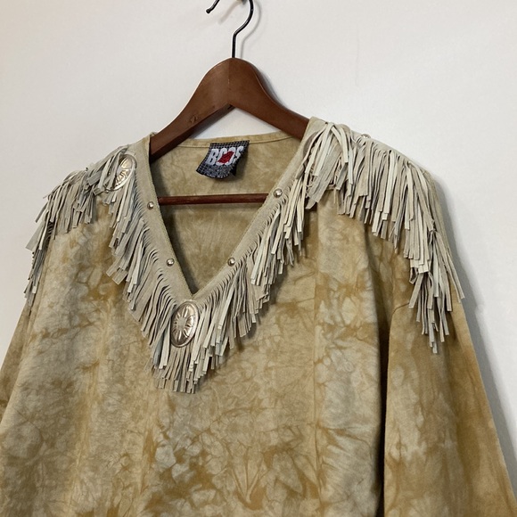 Vintage Top Womens One Size Beige Tie Dye Fringe Southwestern Studs Cowgirl - Picture 5 of 11